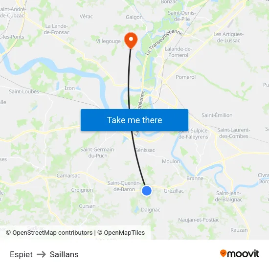 Espiet to Saillans map