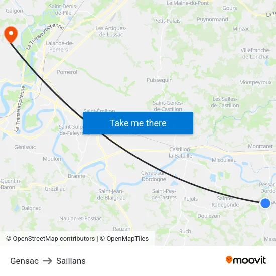 Gensac to Saillans map