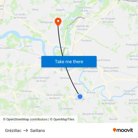 Grézillac to Saillans map