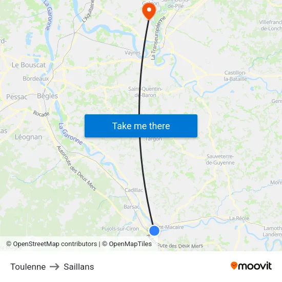 Toulenne to Saillans map