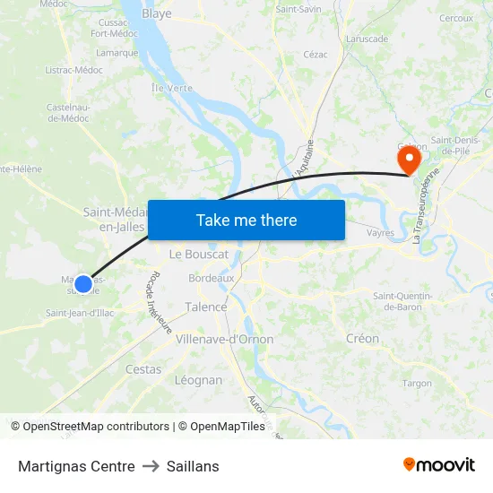 Martignas Centre to Saillans map