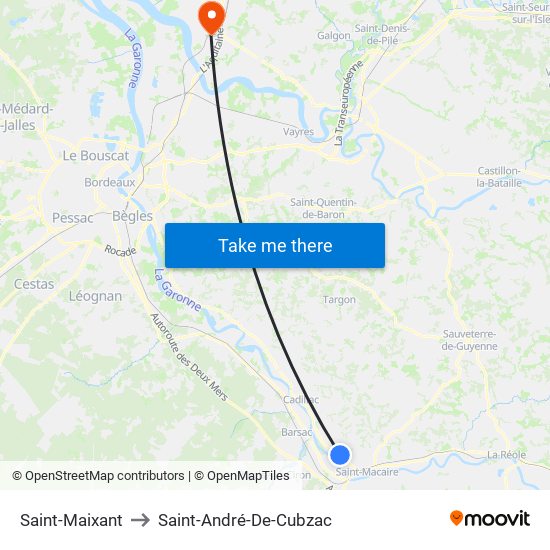 Saint-Maixant to Saint-André-De-Cubzac map