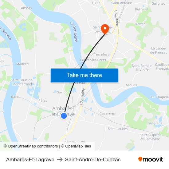 Ambarès-Et-Lagrave to Saint-André-De-Cubzac map