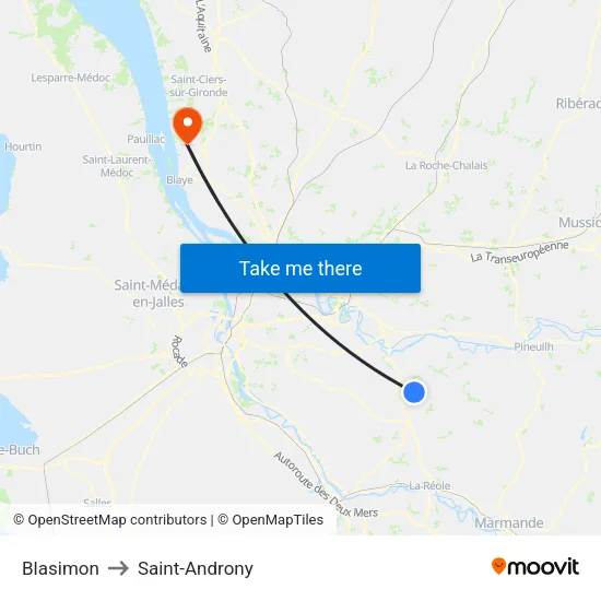 Blasimon to Saint-Androny map