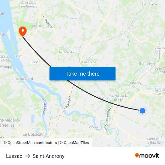 Lussac to Saint-Androny map