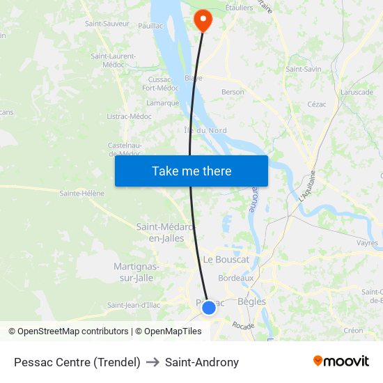 Pessac Centre (Trendel) to Saint-Androny map