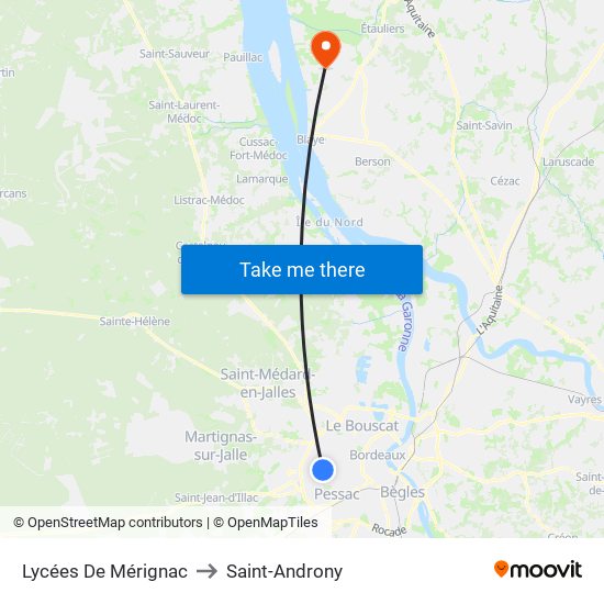 Lycées De Mérignac to Saint-Androny map