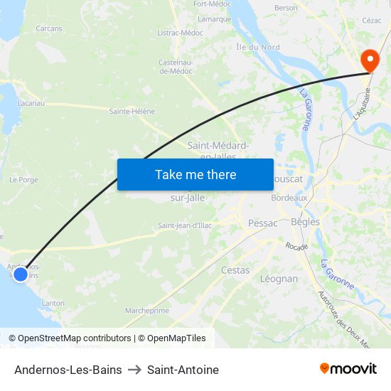 Andernos-Les-Bains to Saint-Antoine map