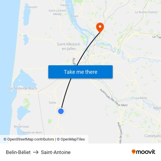 Belin-Béliet to Saint-Antoine map