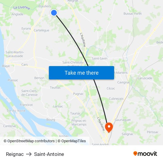 Reignac to Saint-Antoine map