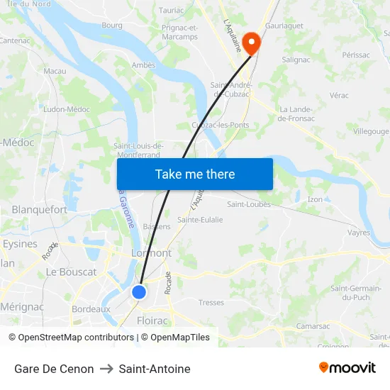Gare De Cenon to Saint-Antoine map