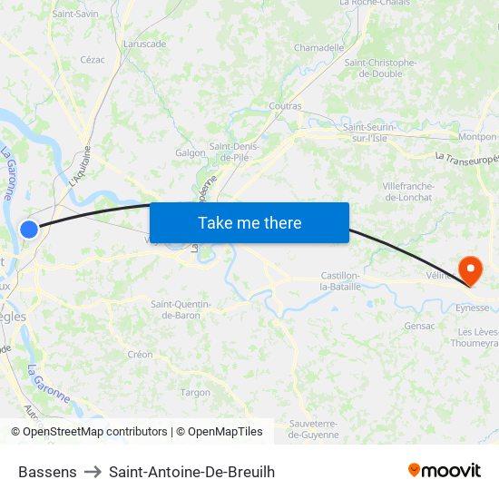Bassens to Saint-Antoine-De-Breuilh map