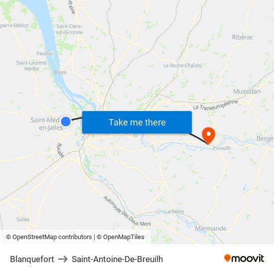 Blanquefort to Saint-Antoine-De-Breuilh map
