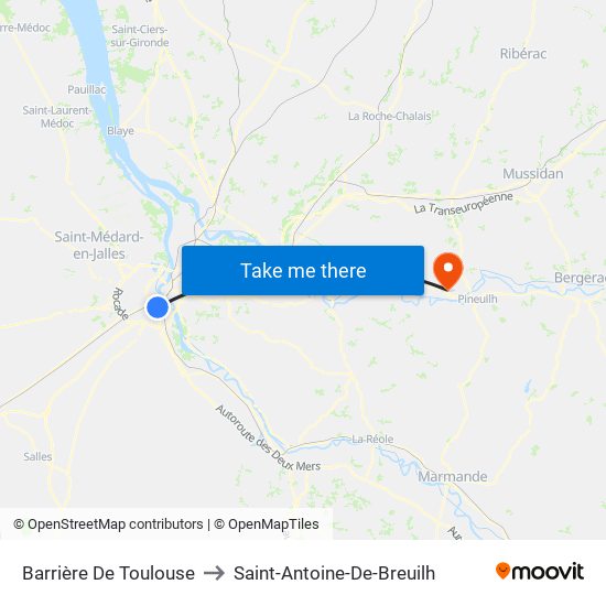 Barrière De Toulouse to Saint-Antoine-De-Breuilh map