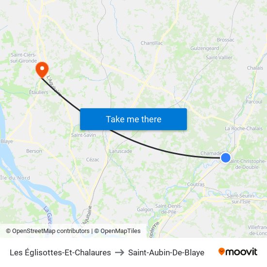 Les Églisottes-Et-Chalaures to Saint-Aubin-De-Blaye map