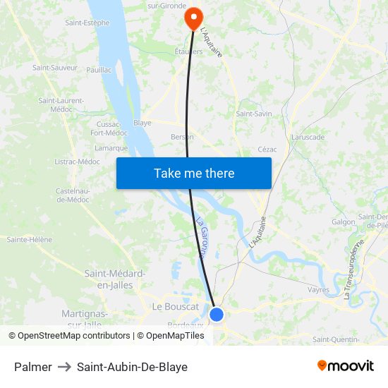 Palmer to Saint-Aubin-De-Blaye map