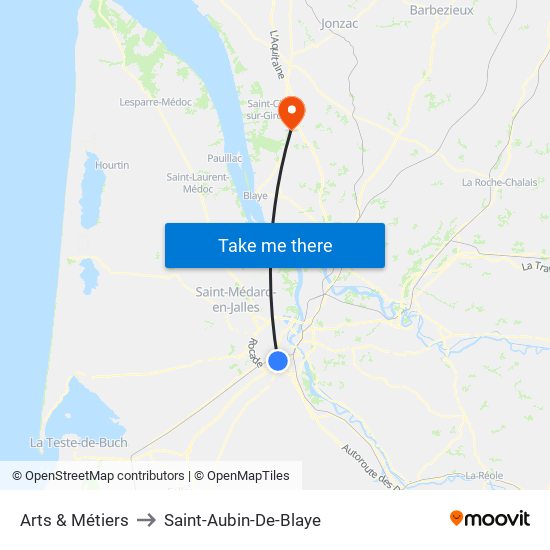 Arts & Métiers to Saint-Aubin-De-Blaye map