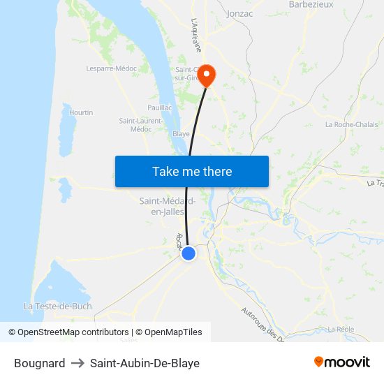 Bougnard to Saint-Aubin-De-Blaye map