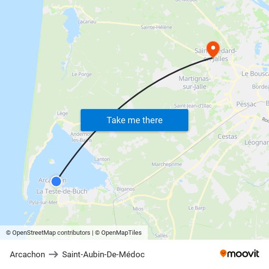 Arcachon to Saint-Aubin-De-Médoc map
