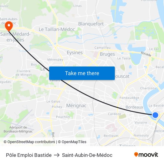 Pôle Emploi Bastide to Saint-Aubin-De-Médoc map