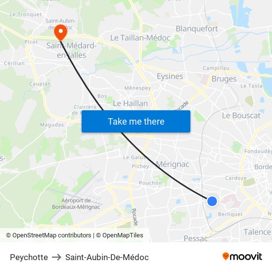 Peychotte to Saint-Aubin-De-Médoc map