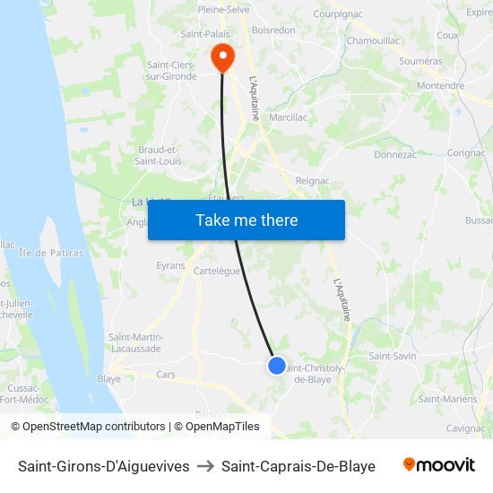 Saint-Girons-D'Aiguevives to Saint-Caprais-De-Blaye map