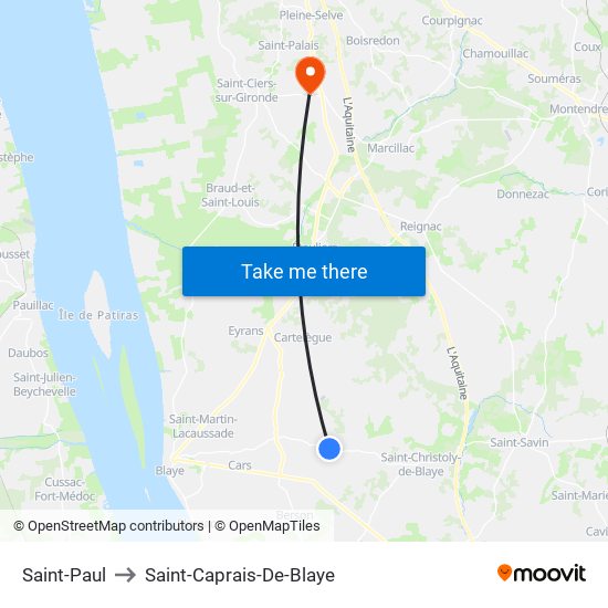 Saint-Paul to Saint-Caprais-De-Blaye map