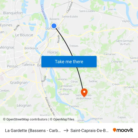 La Gardette (Bassens - Carbon Blanc) to Saint-Caprais-De-Bordeaux map