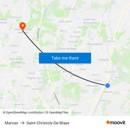 Marsas to Saint-Christoly-De-Blaye map