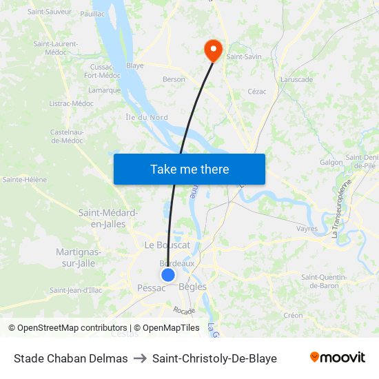 Stade Chaban Delmas to Saint-Christoly-De-Blaye map