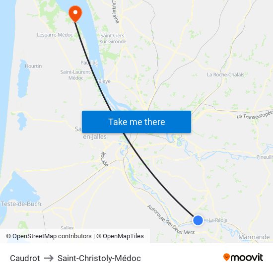 Caudrot to Saint-Christoly-Médoc map