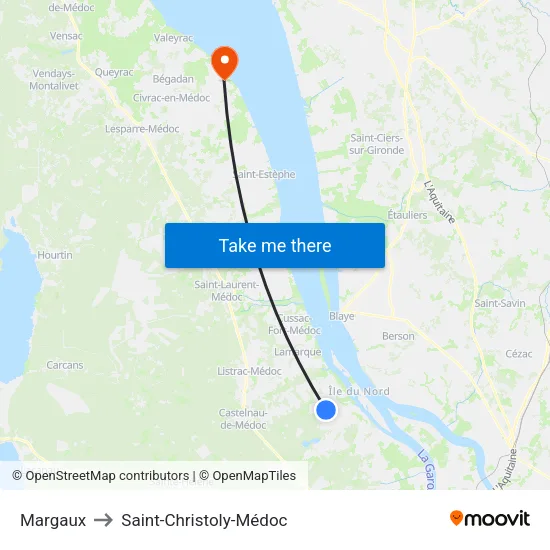 Margaux to Saint-Christoly-Médoc map