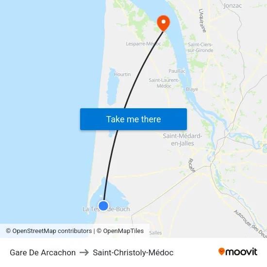 Gare De Arcachon to Saint-Christoly-Médoc map