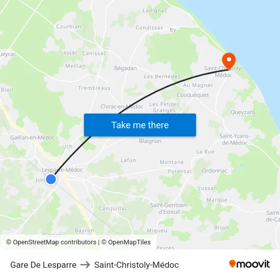 Gare De Lesparre to Saint-Christoly-Médoc map