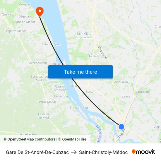 Gare De St-André-De-Cubzac to Saint-Christoly-Médoc map