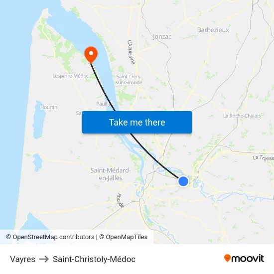 Vayres to Saint-Christoly-Médoc map