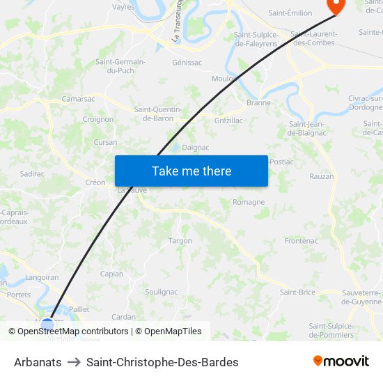 Arbanats to Saint-Christophe-Des-Bardes map