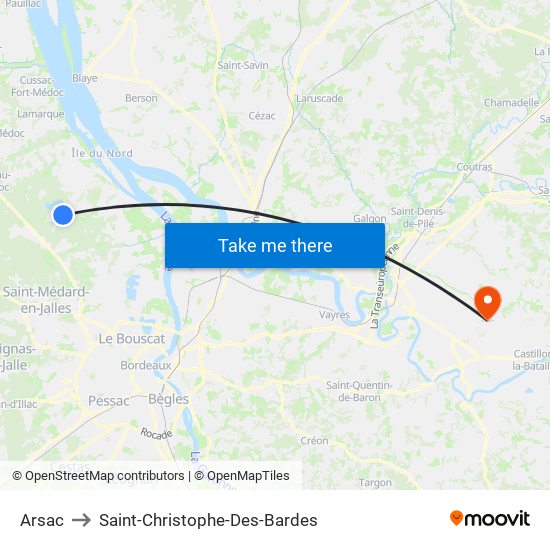 Arsac to Saint-Christophe-Des-Bardes map