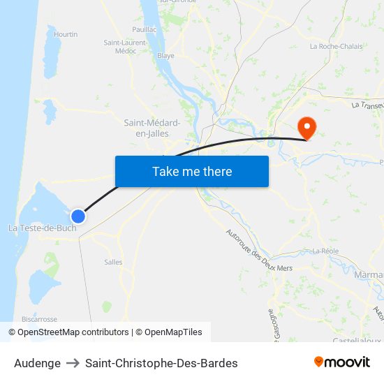 Audenge to Saint-Christophe-Des-Bardes map