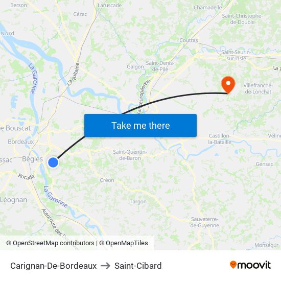 Carignan-De-Bordeaux to Saint-Cibard map