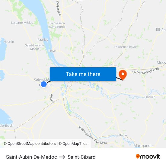 Saint-Aubin-De-Medoc to Saint-Cibard map