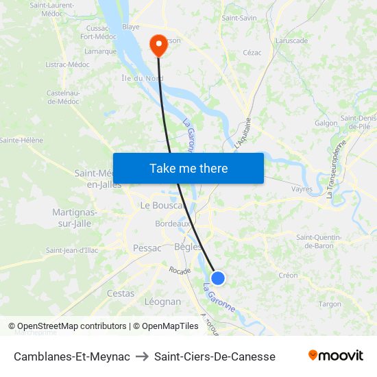 Camblanes-Et-Meynac to Saint-Ciers-De-Canesse map