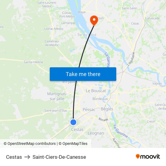 Cestas to Saint-Ciers-De-Canesse map