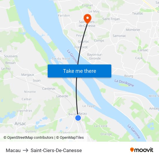 Macau to Saint-Ciers-De-Canesse map