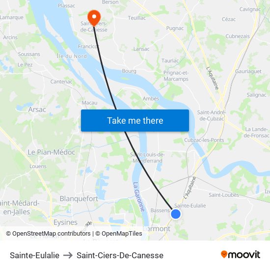 Sainte-Eulalie to Saint-Ciers-De-Canesse map