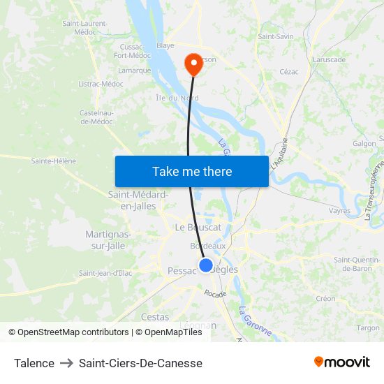 Talence to Saint-Ciers-De-Canesse map