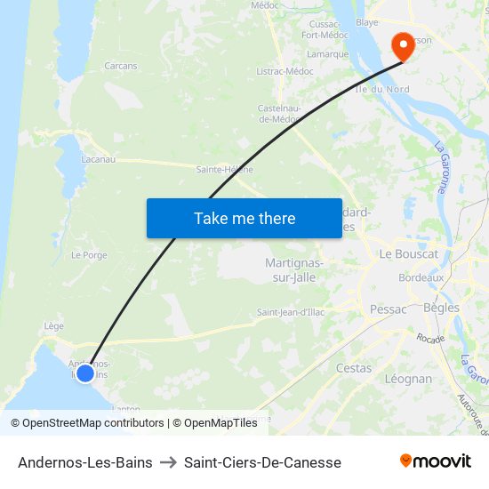 Andernos-Les-Bains to Saint-Ciers-De-Canesse map