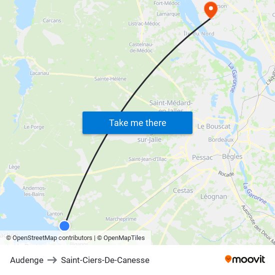 Audenge to Saint-Ciers-De-Canesse map