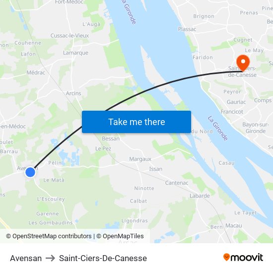 Avensan to Saint-Ciers-De-Canesse map