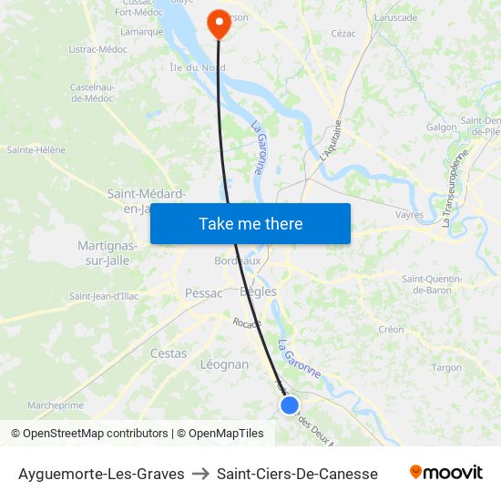 Ayguemorte-Les-Graves to Saint-Ciers-De-Canesse map